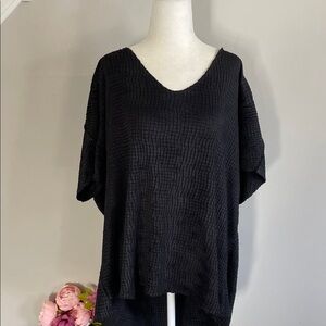 Avenue Black Textured V-Neck Blouse